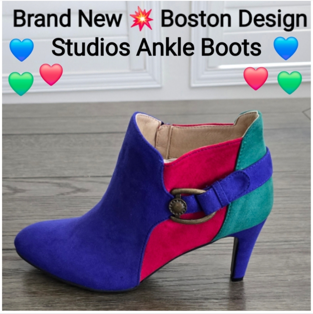 Boston Design Studio Blue, Green & Red Colorblock Women's Bootie, Size 11W